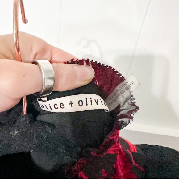 Alice + Olivia Coletta Embroidered Maxi Dress Silk Red Black Size 4 - Picture 5 of 8